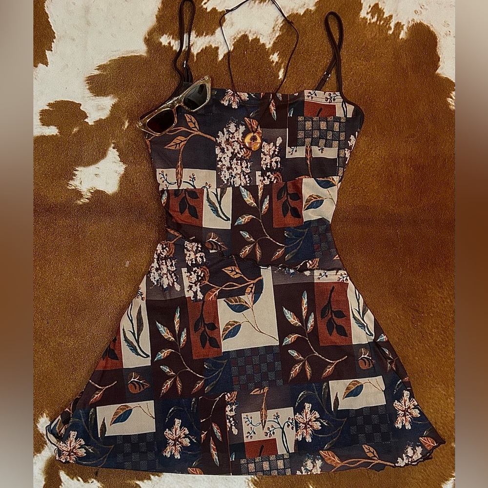 Cider Floral & Leaf Print Mini Dress
